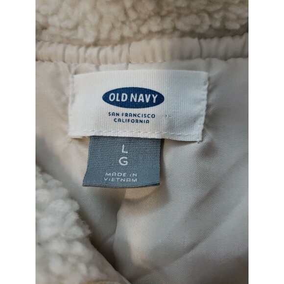 Womens Old Navy Cream Fleece Jacket PREOWNED, SIZE L Lined w/3-pockets - Picture 3 of 8